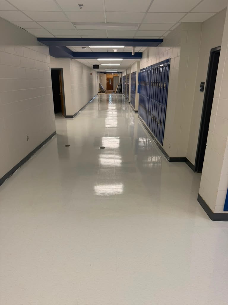 Freshly cleaned commercial corridor
